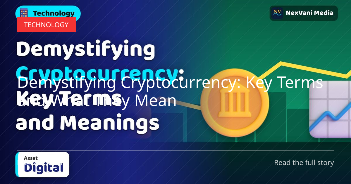 An illustration showing digital currency symbols and a virtual blockchain network.