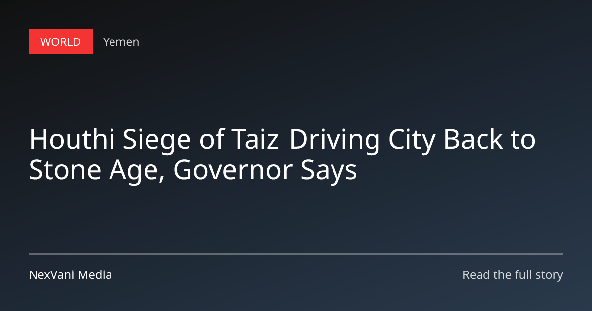 An aerial view of the besieged city of Taiz in Yemen showing damaged infrastructure.