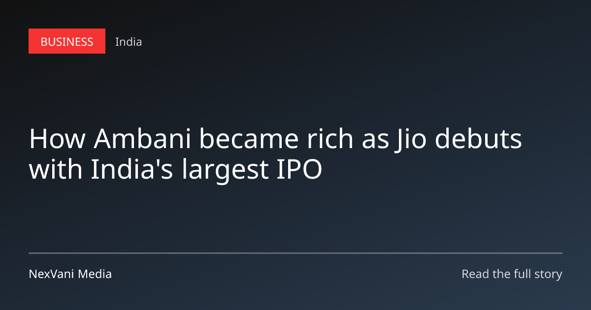 Mukesh Ambani at a celebratory event for Jio Platforms' stock market debut in India.